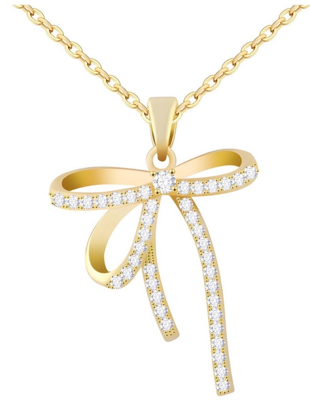 18kt Waterproof Gold Bow Pendant Necklace with Cubic Zirconia